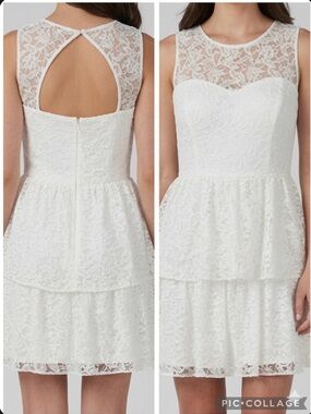 Max and Cleo Dress White Lace Tiered Skirt Illusion Neck NWT 8 Soft Girl